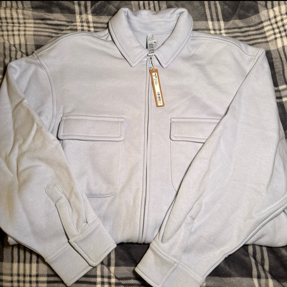 SKIMS Cotton Fleece Zip Up Shirt Jacket PERIWINKLE XS NWT